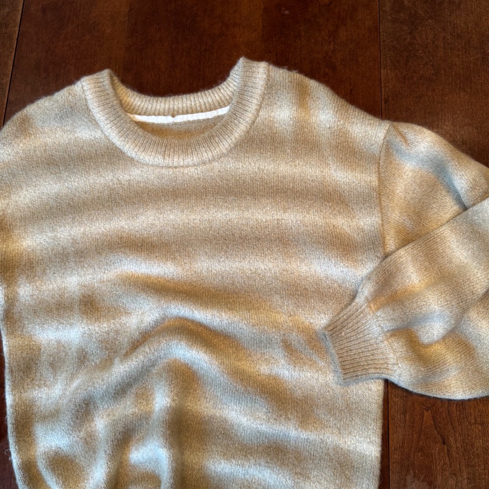 Something Navy Sweater Womens M Tan Ombre Stripe Alpaca Blend Balloon Sleeve